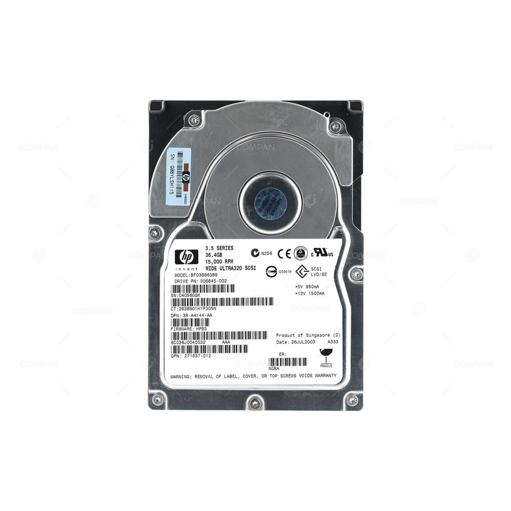 306645-002 HP 36.4GB 15K U320 SCSI 3.5 LFF HOT-SWAP 271837-012